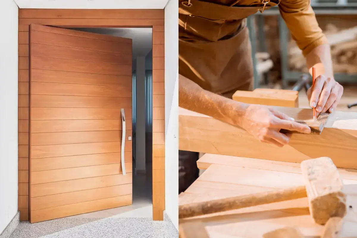 Imagem de um exemplo de porta moderna de madeira e sua fabricação.