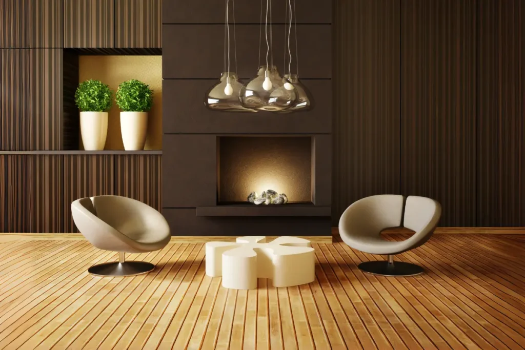 Exemplo de móveis de luxo moderno em sala de estar sofisticada.