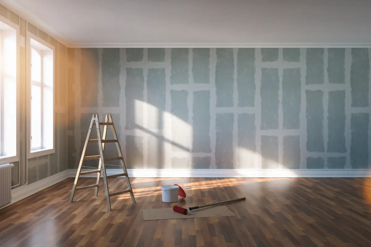 Drywall é realmente a melhor opção para quartos e salas? Comparação visual entre uma obra tradicional e uma instalação de drywall, evidenciando a diferença na limpeza. Foto: Reprodução / Canva Pro.