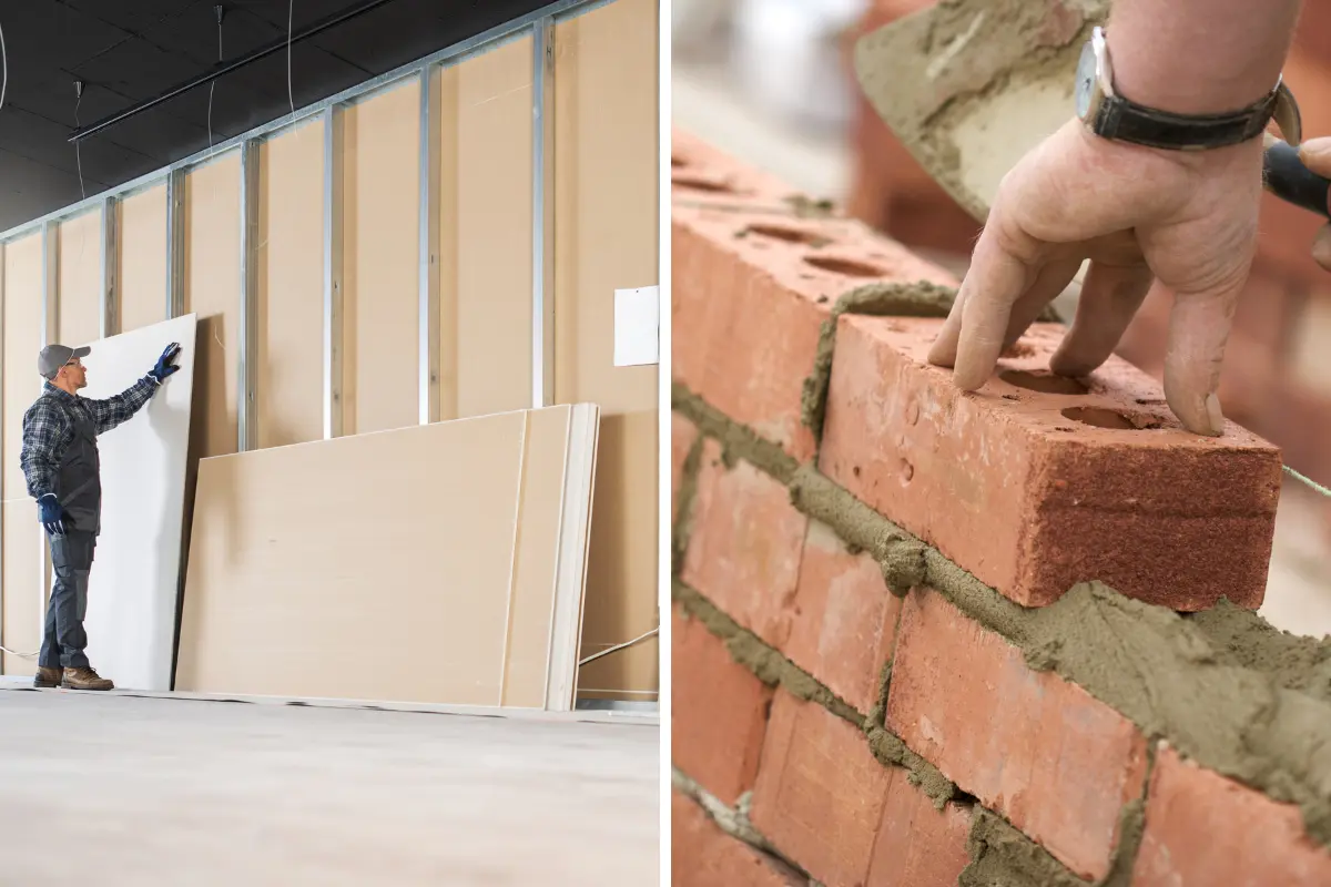 Drywall é Mais Econômico que Alvenaria? Drywall ou alvenaria? Descubra qual opção pode economizar tempo e dinheiro na sua construção. Foto: Reprodução / Canva Pro.