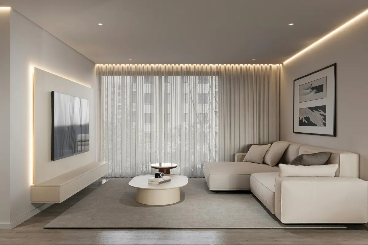 Como o drywall pode valorizar seu imóvel? Detalhes ampliados de um ambiente moderno com drywall, destacando o impacto visual e funcional na valorização do imóvel. Foto: Reprodução / Canva Pro.