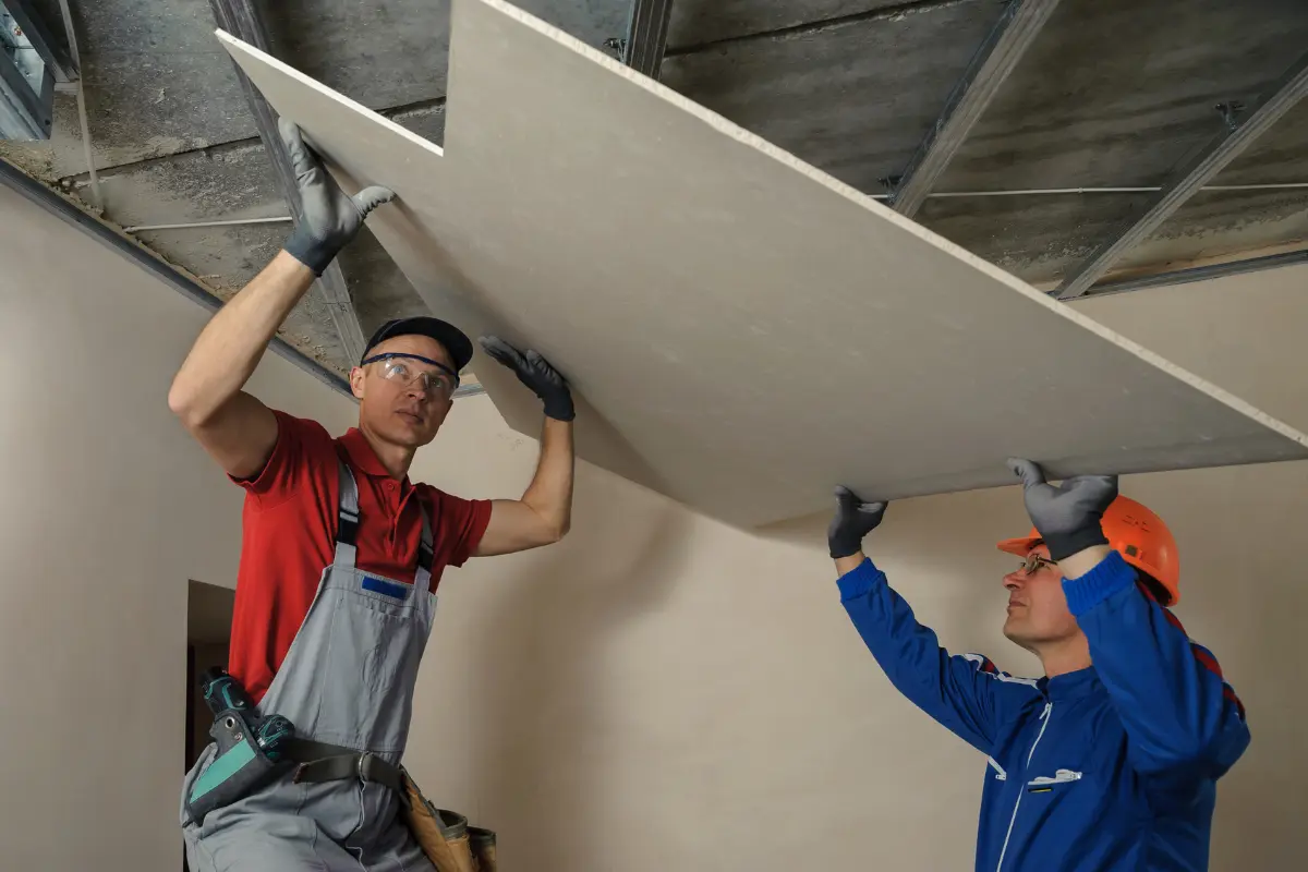 Qual o Tempo Médio para Instalação de Drywall? Descubra os fatores que influenciam a velocidade da obra. Foto: Reprodução / Canva Pro.