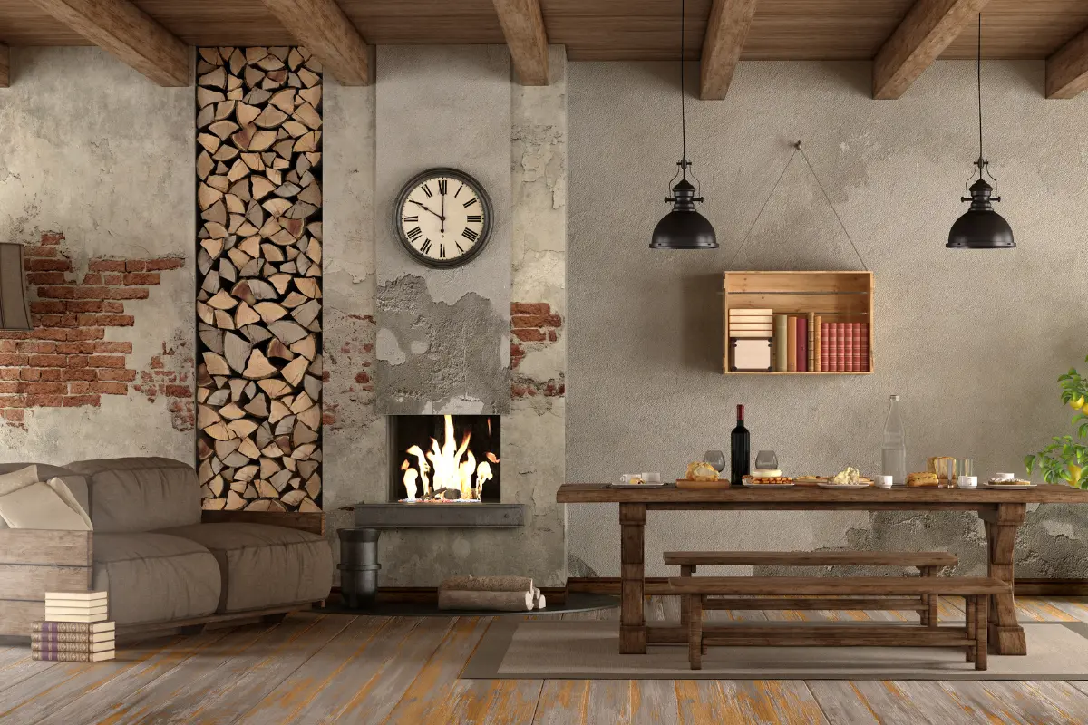 O que é uma decoração rústica? Um espaço acolhedor com móveis rústicos e luz natural suave. Foto: Reprodução / Canva Pro.
