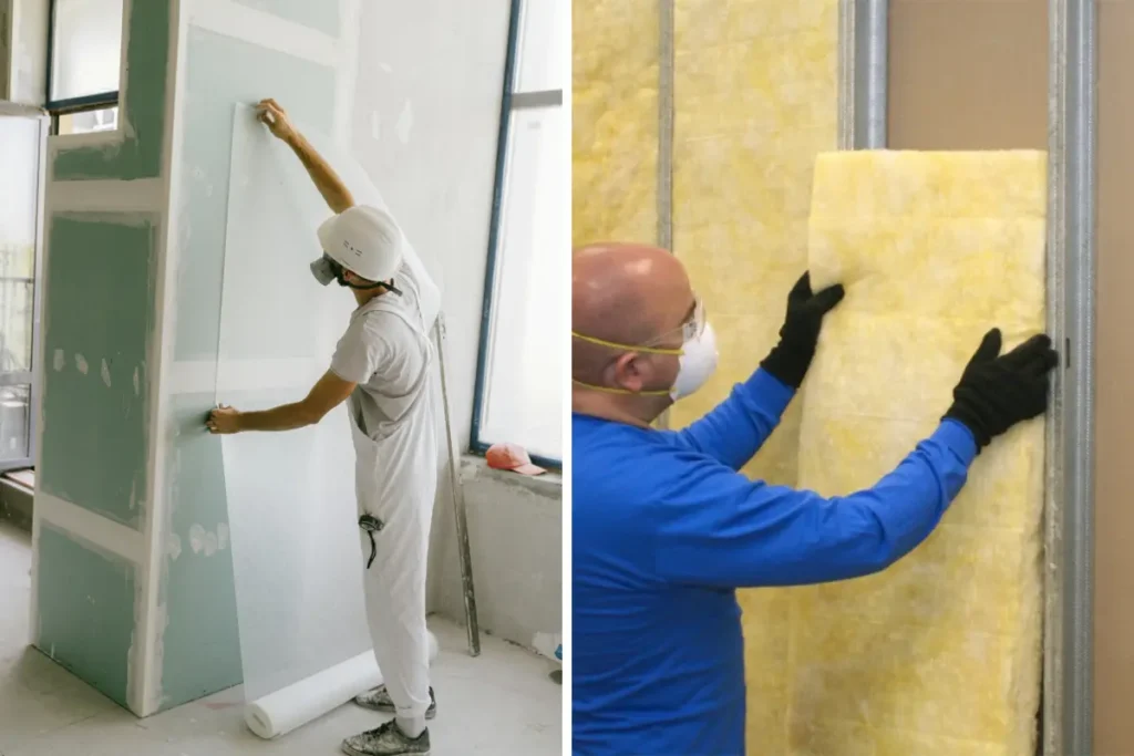 Seu drywall faz muito barulho? A diferença entre um drywall simples e um drywall com isolamento acústico pode ser significativa. Foto: Reprodução / Canva Pro e imagem créditos ao Site Nanci Pedro Arquiteta.