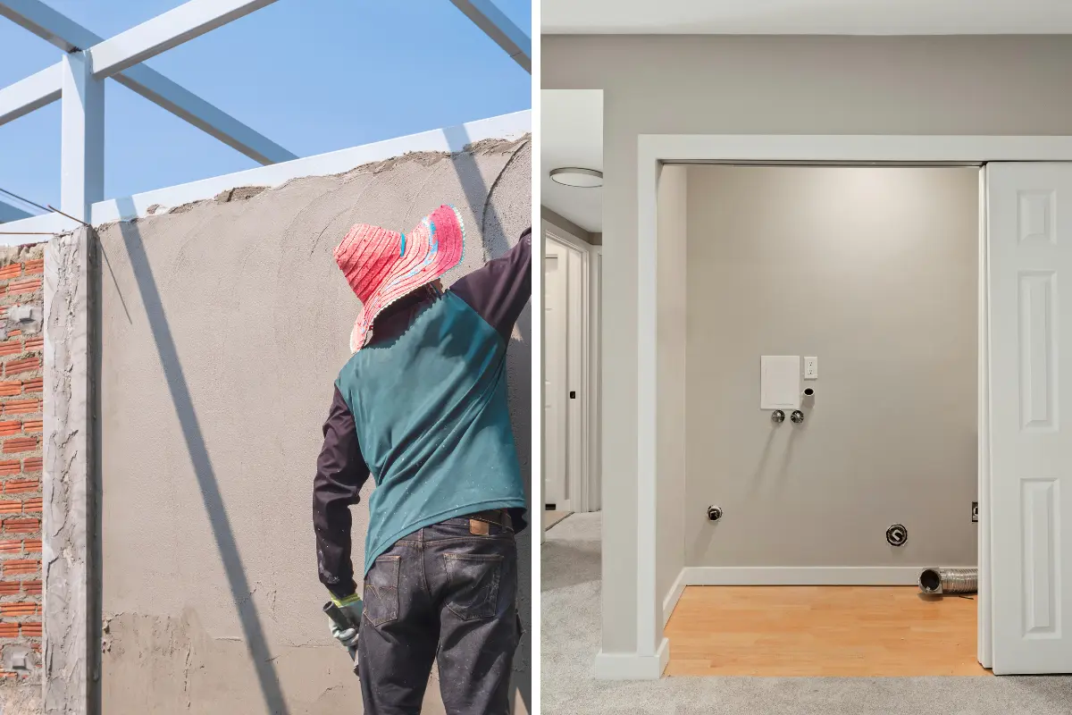 Comparação mostra a diferença entre um ambiente simples e outro com drywall decorativo. Foto: Reprodução / Canva Pro.