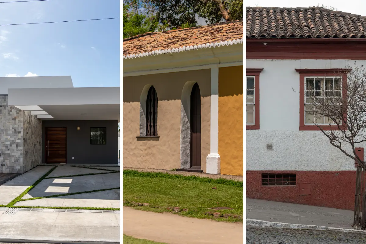 Recuos obrigatórios e o que eles influenciam na obra! Fachadas com diferentes recuos revelam o impacto estético das normas urbanas. Foto: Reprodução / Canva Pro.